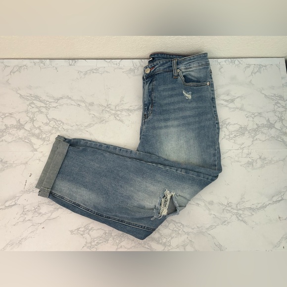 Fashion Nova Denim - Fashion Nova Women Jeans 9 Blue Cotton Blend High Rise Distressed Regular Denim